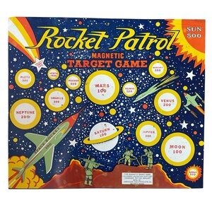 Vintage 2 Sided Metal Dart Game Rocket Patrol Magnetic Target Game Space Age